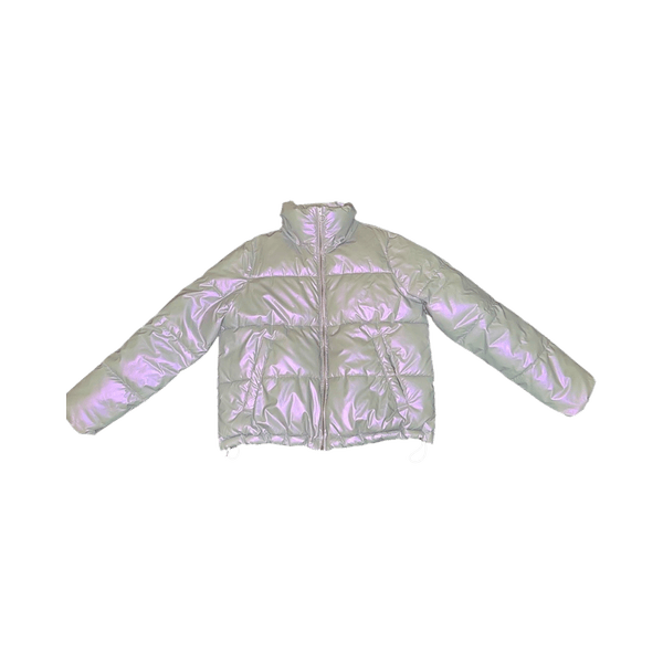 Reserved holographic puffer jacket