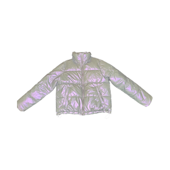 Reserved holographic puffer jacket