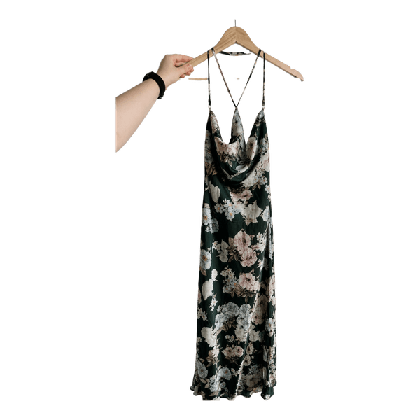 Sibella floral print midi dress with double halter straps