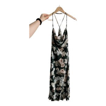 Sibella floral print midi dress with double halter straps