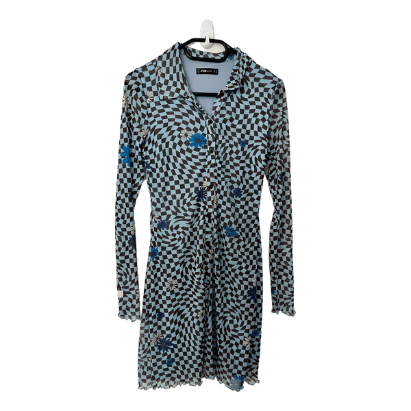 Blue patterned mesh dress