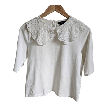 White top with embroidered collarLindex White Embroidered Collar Blouse Top S Peter Pan Lace Cottagecore Preppy