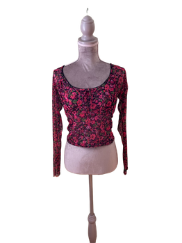 Pink floral mesh top