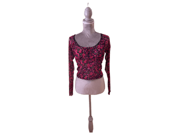 Pink floral mesh top