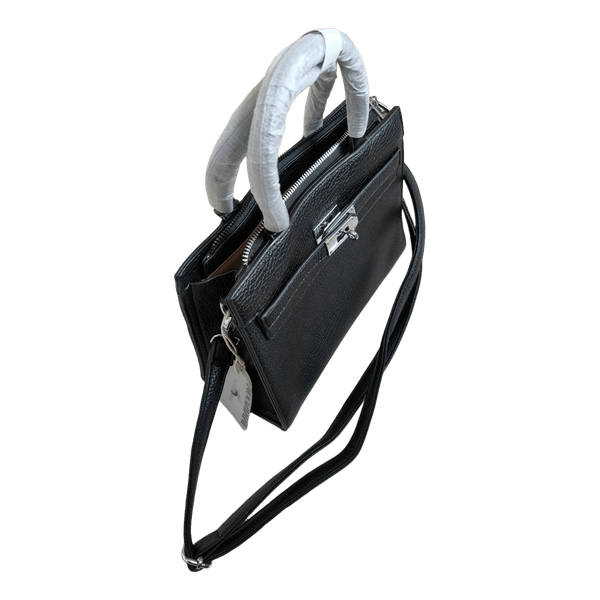 Black leather handbag