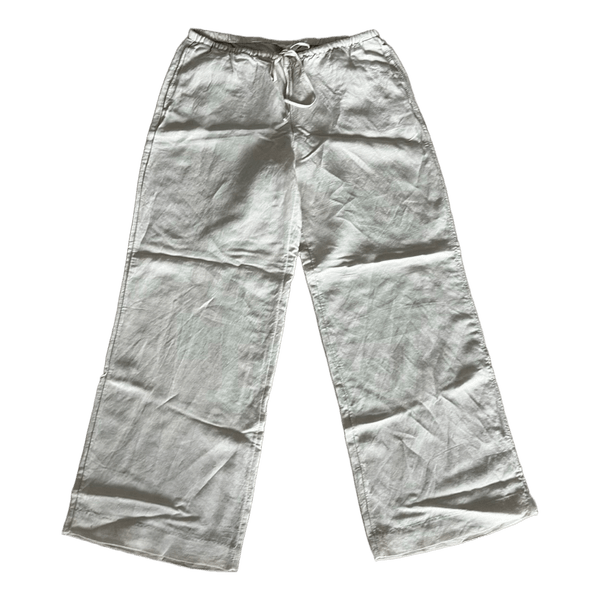 Beige linen wide-leg trousers