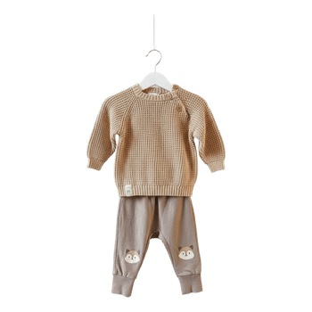 Baby Knit Jumper & Lindex Fox Joggers Set Beige/Brown