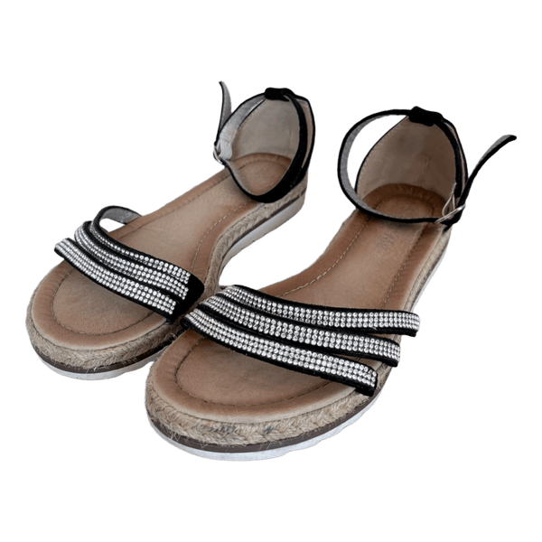 Black Rhinestone Espadrille Sandals - Size 37