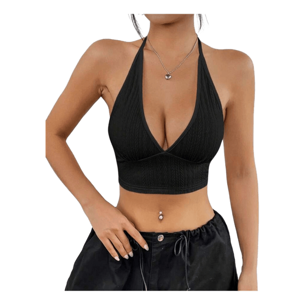 Black halter neck crop top