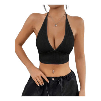 Black halter neck crop top