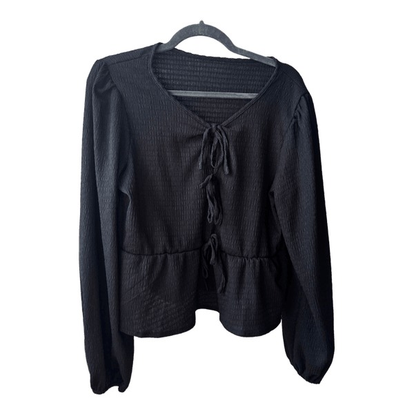 Black tie-front top