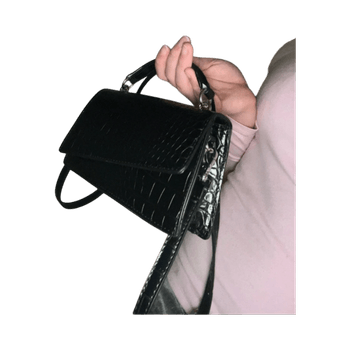 Musta krokokuvioinen olkalaukku