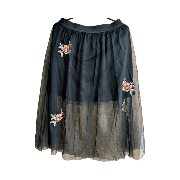 Only black floral midi skirt