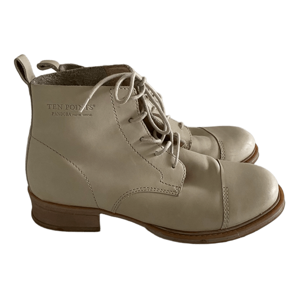 Ten Points Pandora Ankle Boots EU 38 Beige Leather Lace Up Cap Toe Womens Scandinavian