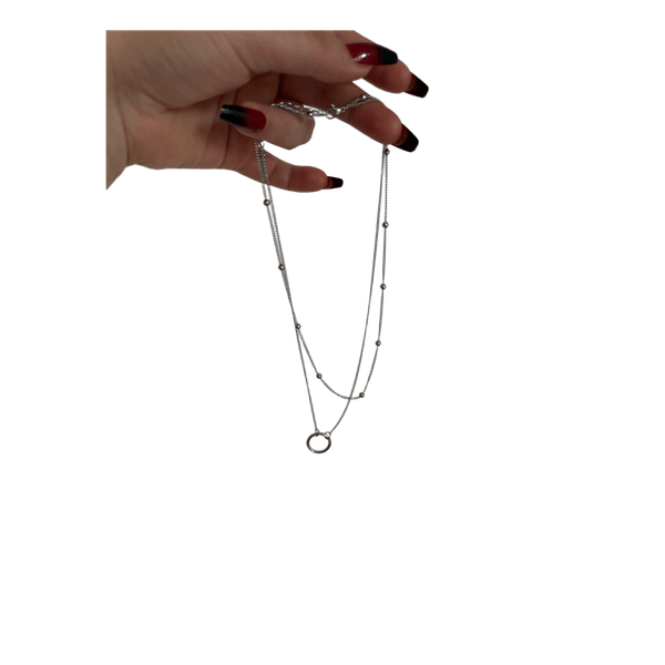 Collier double rang argenté avec anneau