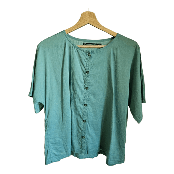 Green blouseGreen long-sleeved blouse. Size S.Gudrun Sjödén Turquoise Cotton Blouse S Oversized Scandinavian Minimalist