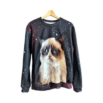 Grumpy-cat space galaxy collegepaita
