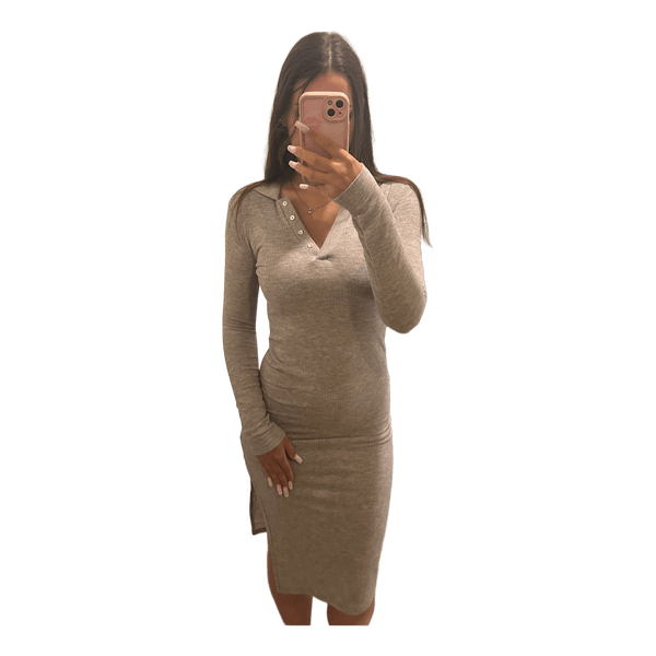 Grey midi ribbed dress