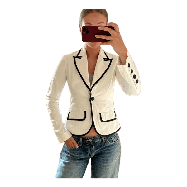 Hvid vintage blazer med sorte detaljer