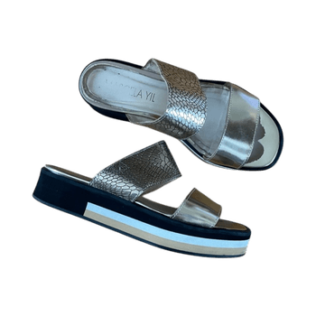 Metallic platform slide sandals