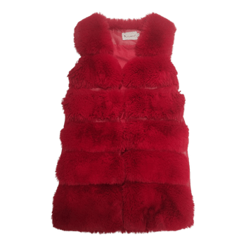 Red faux fur vest