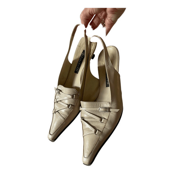 Beige leather slingback heels