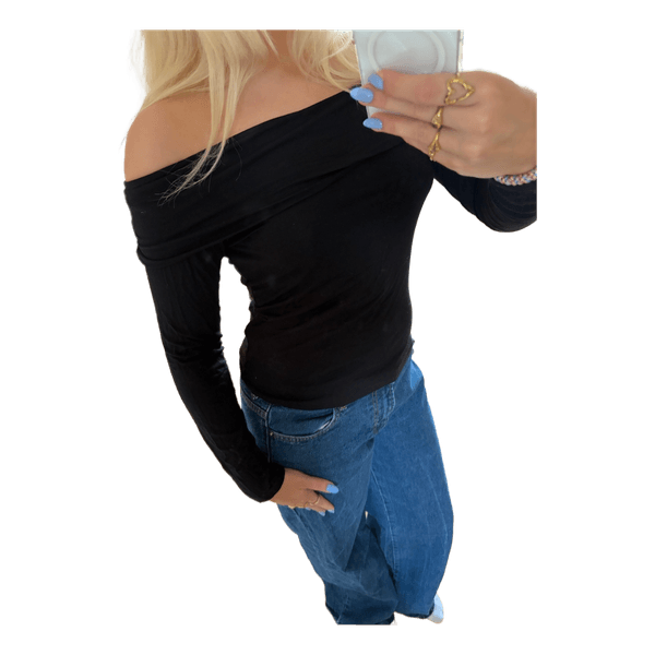 Sort langærmet off-shoulder top