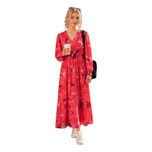 Robe longue rose à motifs