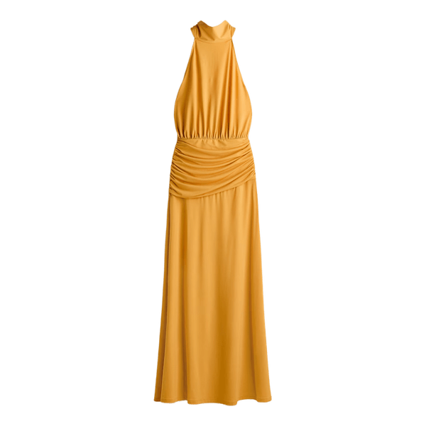 Yellow halterneck maxi dress