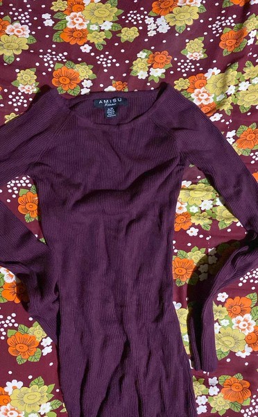 Burgundy ribbed knit dress /Amisu