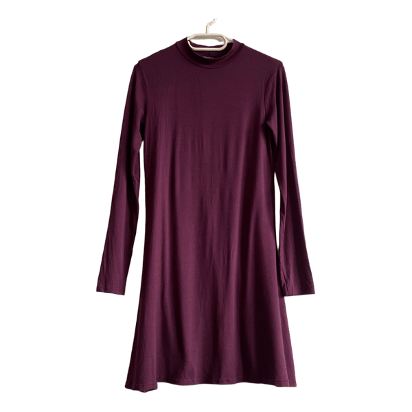 Boohoo Burgundy Long Sleeve Dress High Neck Size M New With Tags