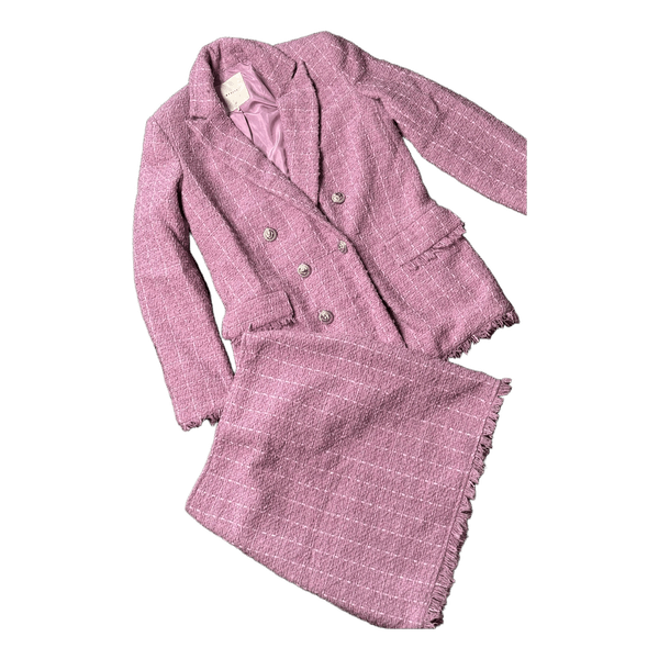 Pink tweed blazer skirt set