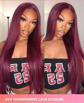 Transparent Lace Burgundy Straight 4 X 4 Lace Closure Wig