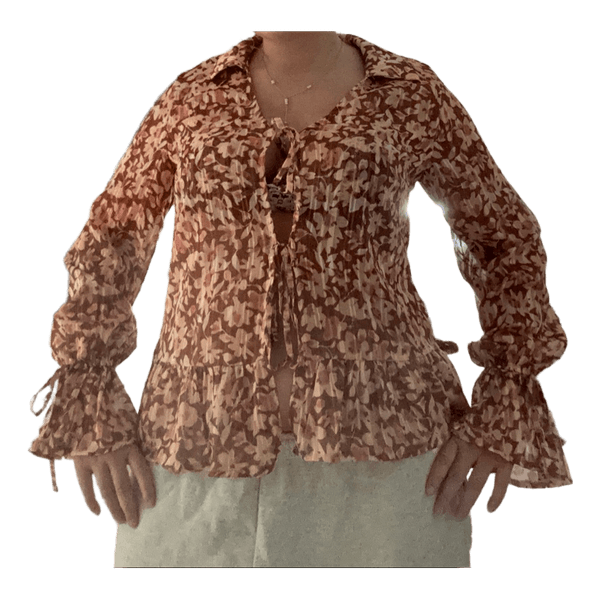 Brun blomstret bluse