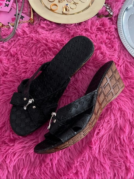 Black Y2K wedge sandals