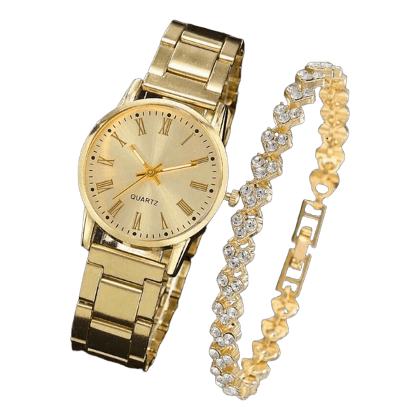 Gold tone quartz watch set