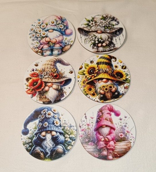Gnome themed wooden coasters