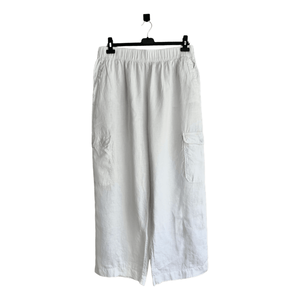 White linen cargo trousers