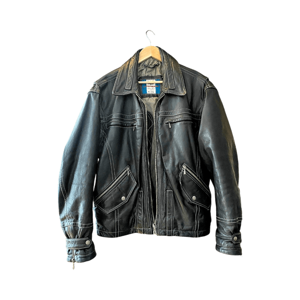 Black vintage biker leather jacket