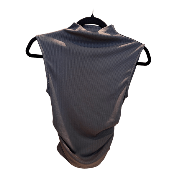 Grey sleeveless mock neck top