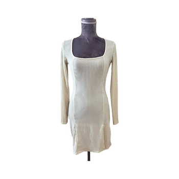 Beige knitted long sleeve dress