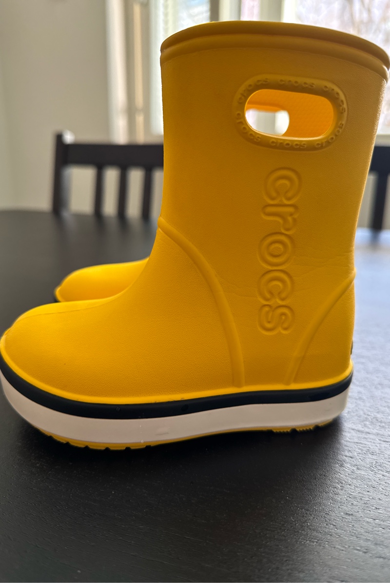 Yellow rubber rain boots 