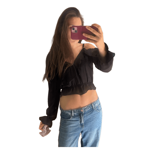 Sort langærmet cropped bluse