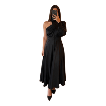 Black satin midi dress