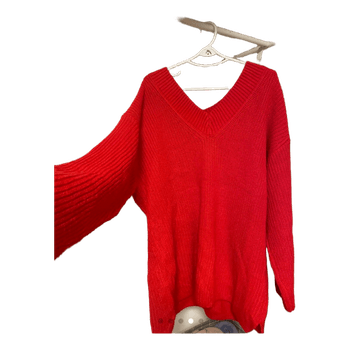 Red V-neck knit sweater