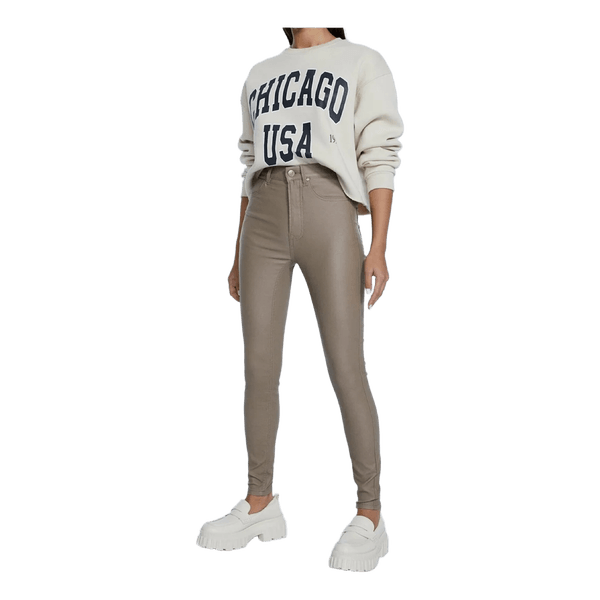 Beige faux leather trousers