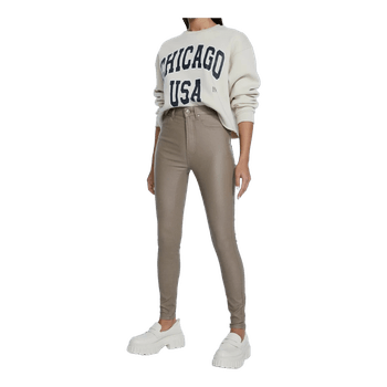 Beige faux leather trousers