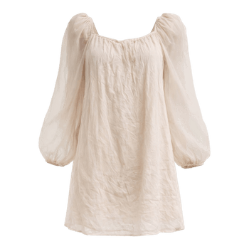 Beige chiffon dress with puff sleeves