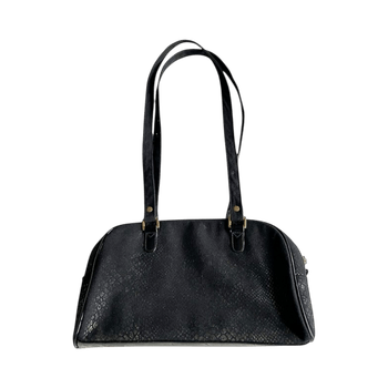 Black handbag with gold accents