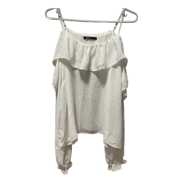White ruffle blouse